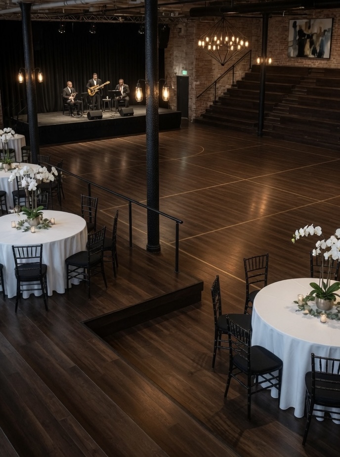 Rendering of the restored gymnasium set as an event center